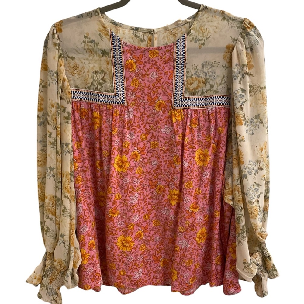 ENTRO BOHO COTTAGECORE FLORAL EMBROIDERED BLOUSE FAIRY WHIMSY FLOWY TOP SMALL - Picture 8 of 16
